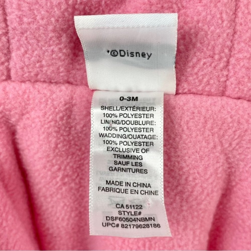 ** Disney Minnie Mouse Bright Pink Super Soft Fleece Footed Hooded 1Pc Size 0-3M - Picture 8 of 8